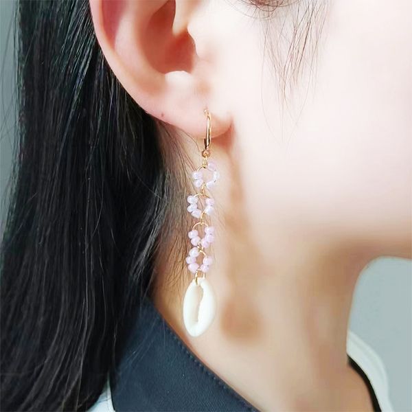 

shell tooth rice bead earrings manufacturers niche design, Silver