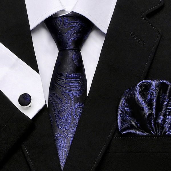 

wholesale classic paisely neck tie set silk hanky cufflinks jacquard woven necktie men's tie set business party work wedding ties cuffl, Blue;purple