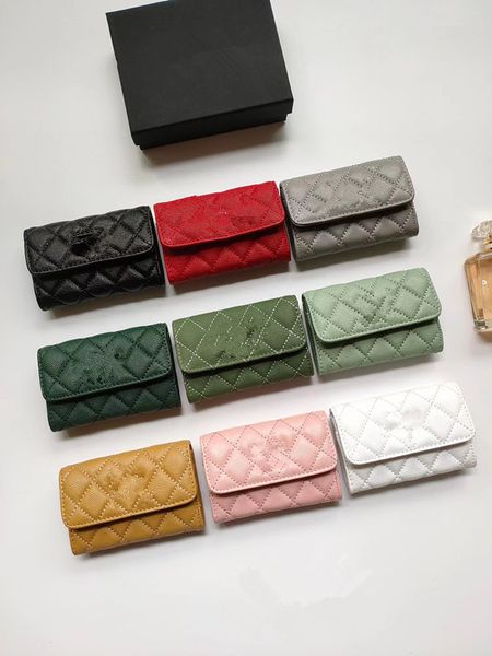 

luxury designer walles plaid caviar style woman card holders pure color genuine leather sheepskin texture purse for women, Red;black