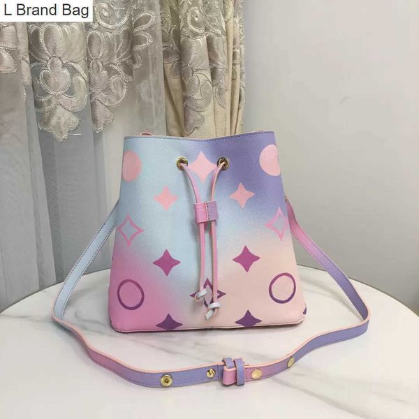

l brand bag multicolour gradient neonoe bucket totes bag genuine leather women shoulder crossbody bags designer handbags luxurious lady purs, Black