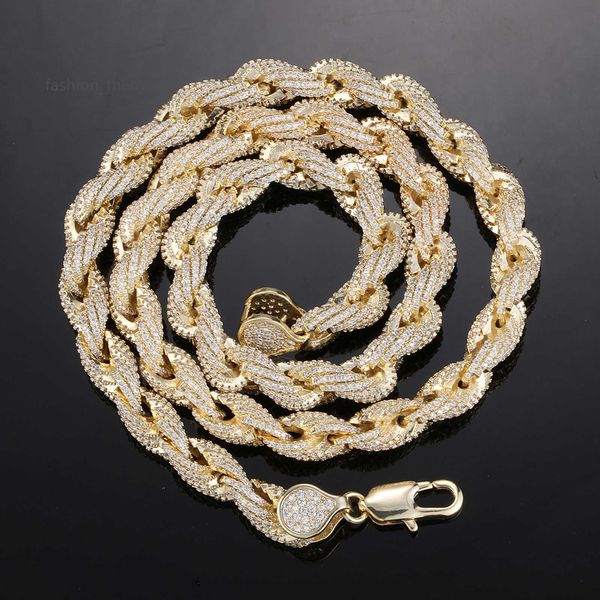 

2023 new hip hop jewelry 8mm rope chain necklace bracelet iced out full diamond cz rope chain for men rope jewelry, Silver