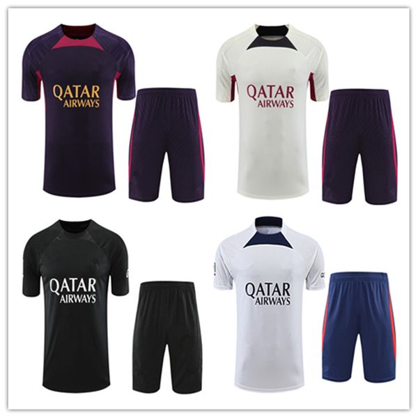 

2023 2024 psgs men and kids tracksuits soccer jersey training suit tracksuits short sleeve shorts kit 22 23 24 psgs mens football polo shirt, Black
