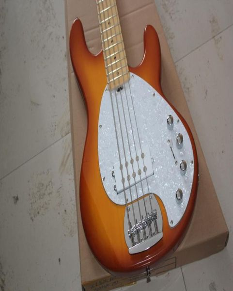 

music man 5 strings bass ernie ball stingray sunburst electric guitar maple neck white pickguard chrome hardware 9v battery active8448265