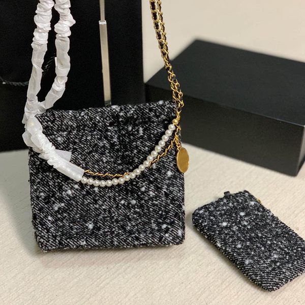 

vintage tweed women mini tote bag with clutch gold coin diamond lattice quilted luxury handbag coin purse pearl crossbody suitcases card hol