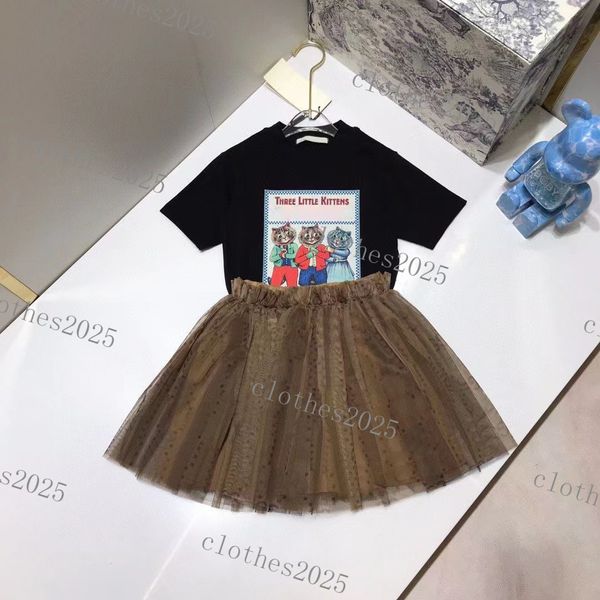 

new luxury designer kids t-shirt veil skirt fashion british fashion brand summer childrens treasures and girls cotton two-piece luxury desig, White