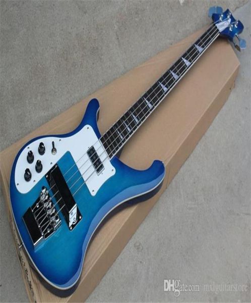 

blue 4string left hand electric bass with white pickguardrosewood fingerboardchrome hardwaresoffer customized8824592
