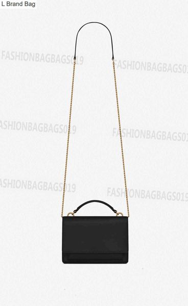 

l brand bag sunset bag women mini chains bags wallet on smooth leather flap with handbag metal letter crossbody shoulderbag ladies stylish e, Black