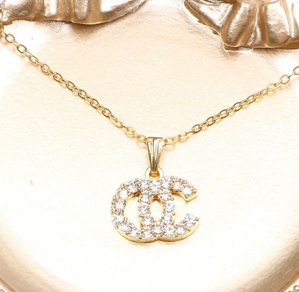 

2023wholesale luxury designer brand double letter pendant necklaces chain 18k gold plated crysatl rhinestone sweater newklace for women wedd, Silver