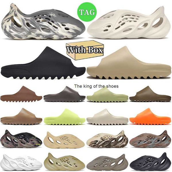 

foam runner slides shoes with box men women slippers onyx bone desert sand ararat earth brown flax enflame designer sandals mens trainers sl, Black