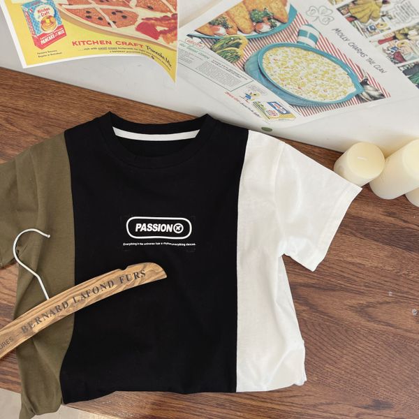 

children's t-shirt summer new line men's baby clothing color blocking design round neck short sleeve korean style loose fashion th, Blue