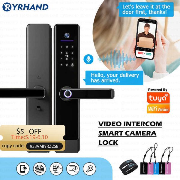 

smart lock yrhand tuya wifi video intercom lock remote unlocking digital electronic biometrics waterproof fingerprint smart lock for home g2