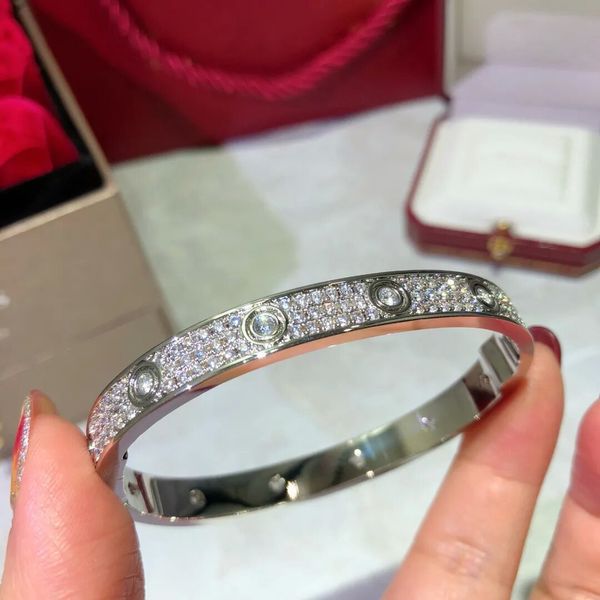 

designer bangle bracelet for women wedding engagement size 16/19 wide edition diamond bracelets for banquet jewelry 3 colors with box, Golden;silver