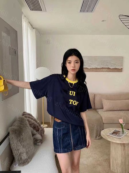 

23ss tee womens t-shirt womens designer clothing round neck pure cotton chain embellished flocked monogram print short sleeve t-shirt womens, White