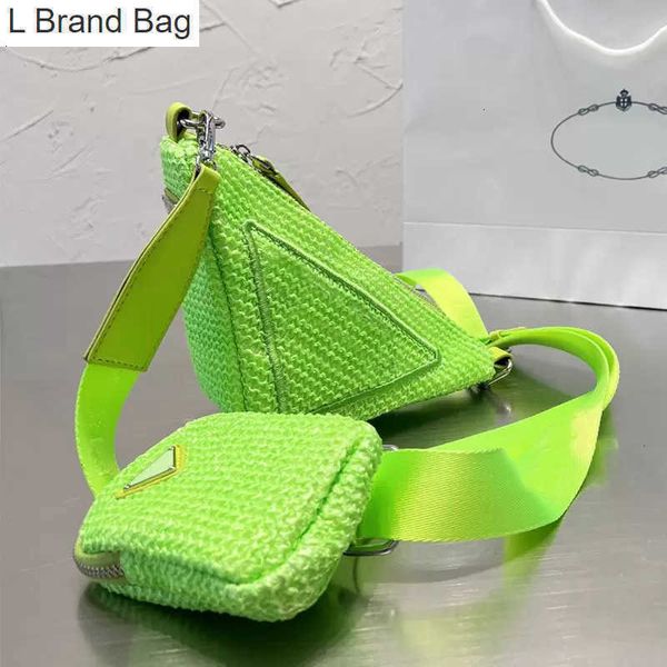 

l brand bag raffia triangle beach bag straw crossbody bags prads shoulder bag embroidery letter printed detachable strap with coin wallet fa, Black