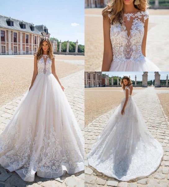 

aline wedding dresses sheer dresses backless illusion sequins appliques cap sleeves sweep train bridal gowns custom made3801002, White