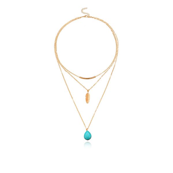 

designer jewlery for women luxury designer feather lasso turquoise beads big leaves, multi-layer necklace for ladies new multi-layer fashion, Silver