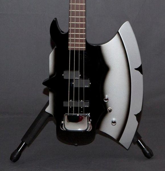 

heavy metal chopper gene simmons axe electric bass guita black 4 strings electric bass guitar chrome pickup cover strings thru bod2665856