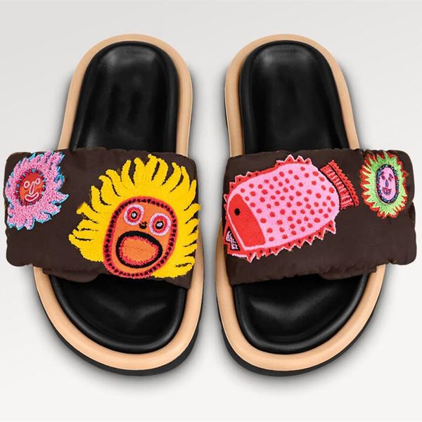 

designer womens slide sandals yk pool pillow comfort fashionable leather foam rubber flat slippers 35-40, Black
