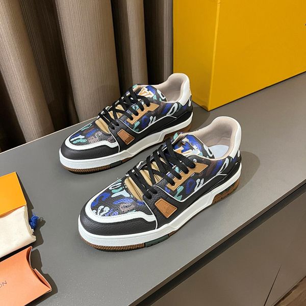 

2023 new designer sneaker casual shoes calfskin leather white letter overlays platform all-match 0522, Black