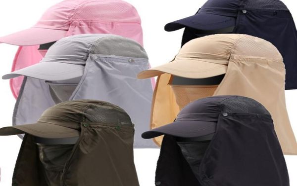 

quick drying sun protection baseball cap women men removable neck flap face cover mask cap outdoor fishing hat6252952, Black;white