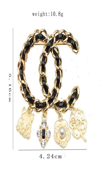 

luxury brand designer double letter pins brooches women flower tassel leather crysatl pearl rhinestone brooch suit pin classic wed5190867, Gray