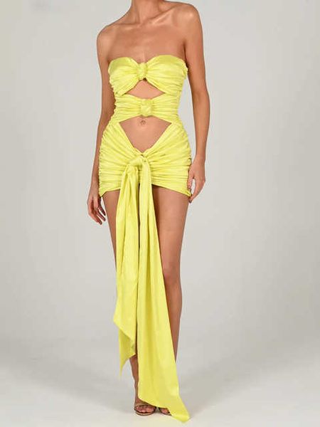 

double layered silk satin ruched bodycon mini dress cut out knot draped summer rave outfits club party wear tube dress, Black;gray