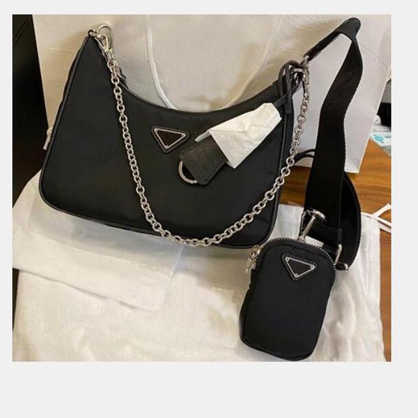 

black nylon shoulder messenger bag for women luxury handbag hobo designer with mini pocket brand female crossbody bag p675