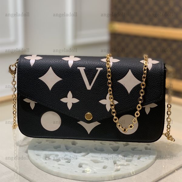 

10a mirror quality designers 3 pieces felicie pochette chain bag womnens envelope bags real leather embossed handbag luxury black purse cros
