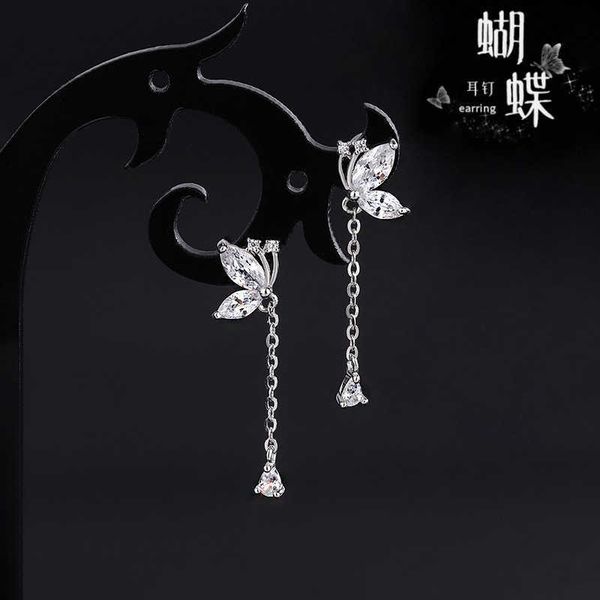 

difeng sterling silver small fresh butterfly diamond tassel earrings womanly long mori series earrings, Golden