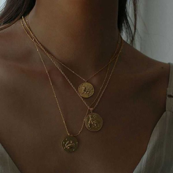 

twelve constellations coin necklace women's network red simple circle coin necklace new style, Silver
