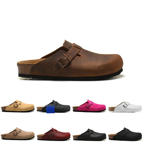 

fashion outdoor autumn winter boston clogs slippers oiled leather bag head pull suede cork sandals platform luxury womens mens sliders loafe, Black