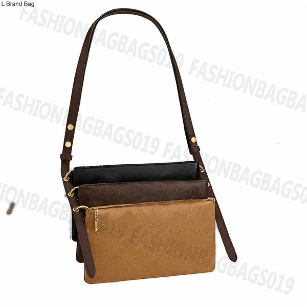 

l brand bag 3 sets pouch bag detachable flap wallet purse zipper closure messenger 3in1ha ndbaggo ldle tterad justablest rapcr ossbodysh oul, Black