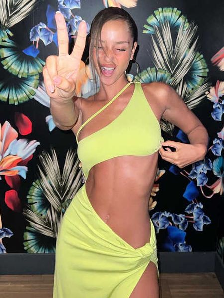 

new summer jersey one shoulder cut out maxi dress split orange dresses vacation clothing festival rave outfits, Black;gray