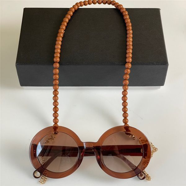 

sellling womens designer sunglasses for women ladies eyeglasses retro eyewear with pearl chain round frames gradient brown lenses fashion co, White;black