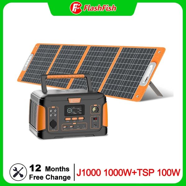 

ff flashfish 1000w portable power station 932wh solar generator battery supply with 100w solar panel for home outdoor camping