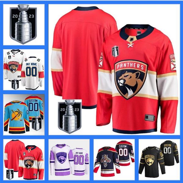 

2023 stanley cup final hockey jersey leksander barkov matthew tkachuk mnhlgg sergei bobrovsky carter verhaeghe sam bennett reinhart brandon, Black;red