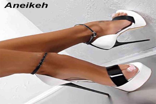 

aneikeh big shoe size 41 42 43 44 45 46 16cm high heels sandals summer open toe party dress platform gladiator women shoes h28079958, Black