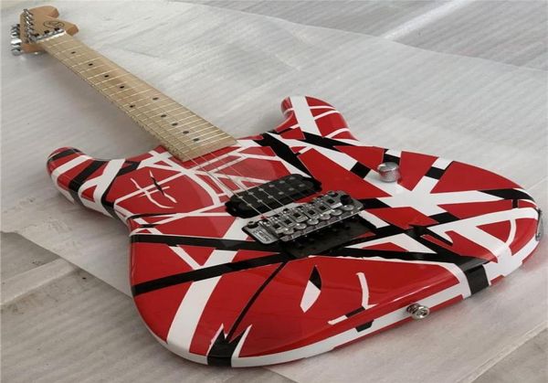 

gang eddie edward van halen 5150 white stripe red electric guitar floyd rose tremolo locking nut maple neck fingerboard 1 bri6846438