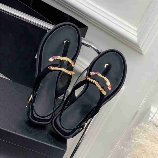 

fashion women's sandals 2023 channel luxury brand letter logo summer women's high heels men's casual student flats 014-01, Black