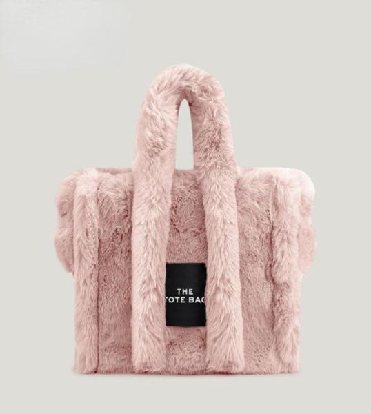 

women039s plush tote bags solid color furry handbags soft handle large capicity1547573