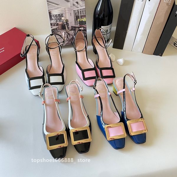 

brand designer flats classic shoes women basic 2023 leather tweed cloth two color splice square round ballet shoe roger fashion flats women, Black