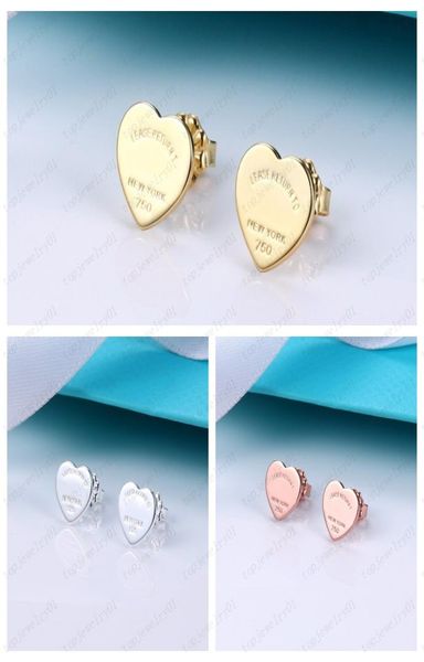 

designer heart earring women rose stud couple flannel bag stainless steel 10mm thick piercing luxury jewelry gifts woman accessori4670801, Golden;silver