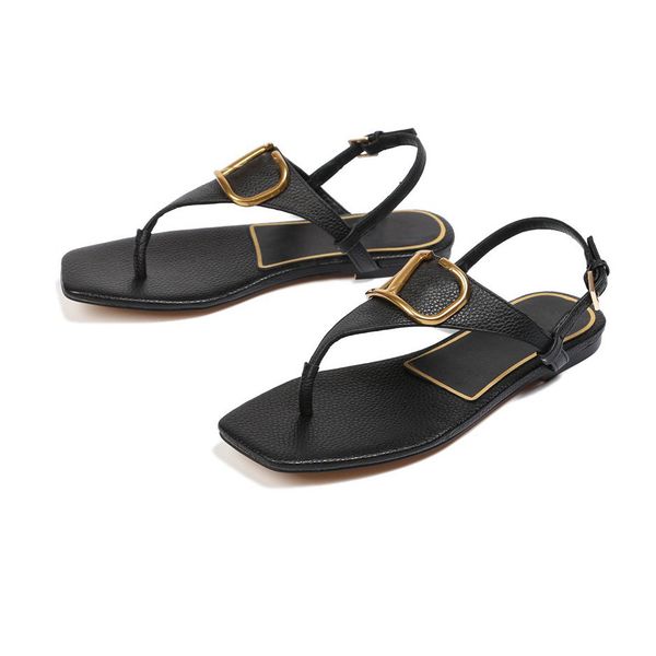 

fashion sandals summer women flip flop slippers slide leather leisure sandals luxury valentinoity designers sandals h104, Black