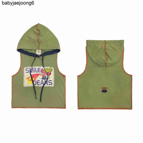 

2023 new black chaochao brand medieval sticker embroidered hooded nipple children's tank top, Blue