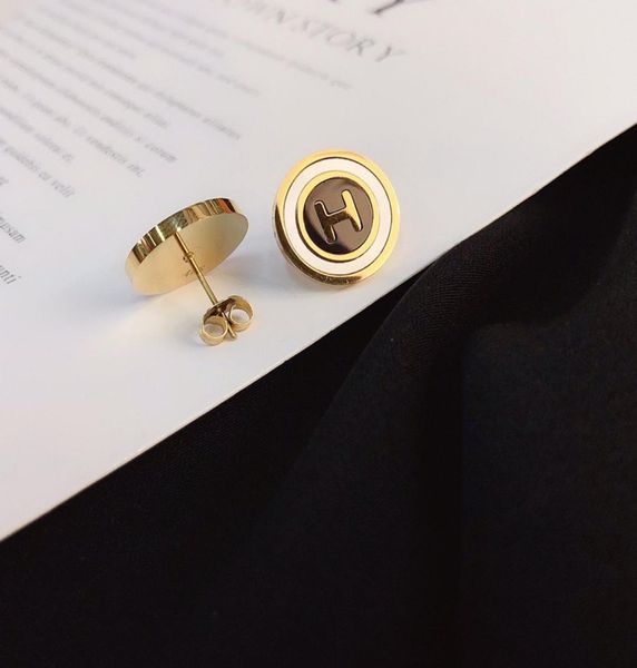 

european designer letter circle studs goldsilver rose cz zircon enamel brand earrings stainless steel cubic zirconia stud double 2564444, Golden;silver