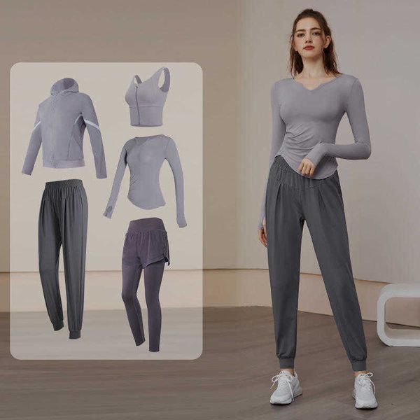 

new long sleeve yoga suit set for women's high end fashion outdoor sports set running sports fitness set, Gray