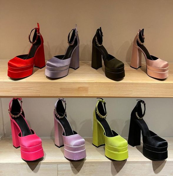 

2021 women ladies leather super 15cm high heel shoes 6cm platform pimps silk satin diamond polyurethane bottom party wedding buckl5930864, Black