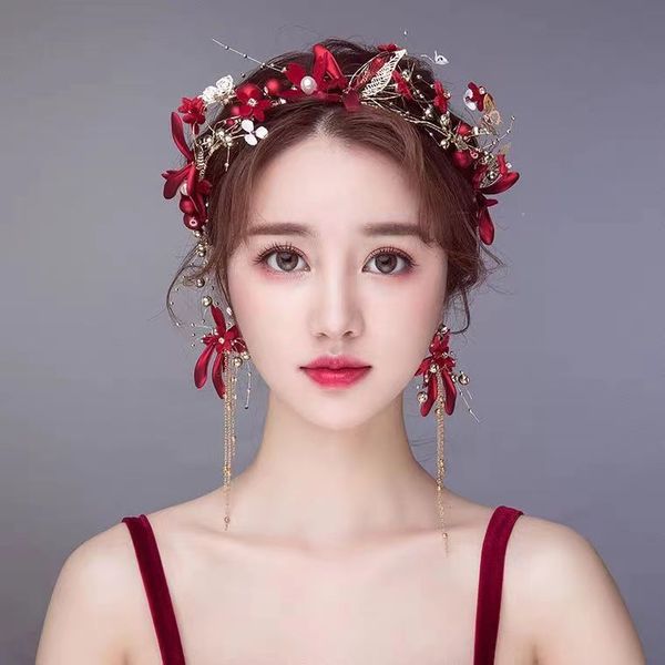 

bride headwear, wedding toast, dress headwear, simple and atmospheric red forest hair band set, wedding dress, hair accessories, Slivery;golden