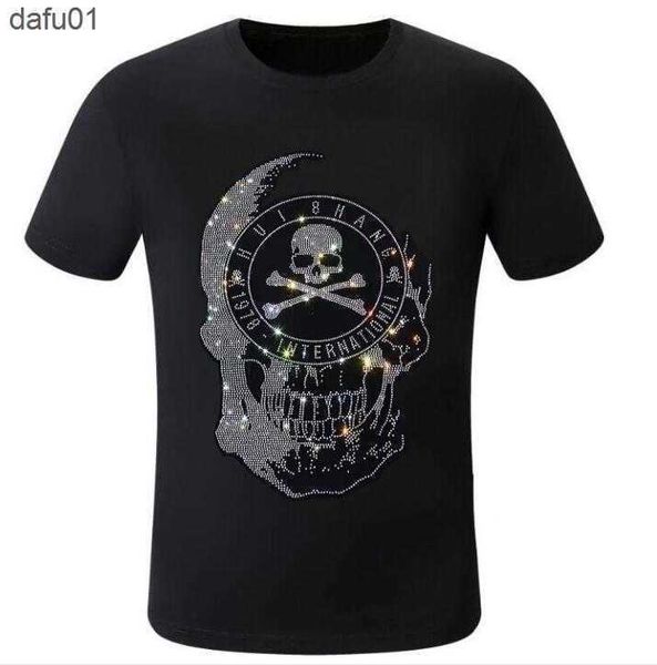 

men's t-shirts s-6xl skulls drill fashion anime t-shirt casual men rhinestone design fabric soft comfortable tees l230520 l230520, White;black