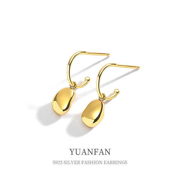 

yuanfan silver french chic irregular small bean ear studs ins style crowd design earrings, Golden